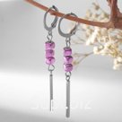 Серьги "Гематит" трио, кубики, цвет розовый в серебре, 5,5см