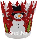 Christmas decoration: Basket with a cheerful snowman, d18 cm. Color: red.
