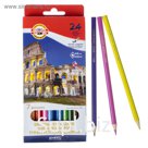 Карандаши 24 цвета Koh-I-Noor 3654, "7 Чудес Света", картонная упаковка, европодвес