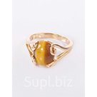 Кольцо с тигровым глазом "Лагуна", позолота с родированием , размер 16