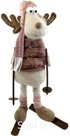 Soft toy: Deer in a fur vest on skis. Color: pink. Size: 18x14x43 cm.