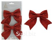 Christmas tree decorations: Bows with glitter, 2 pcs., 12 x 1.5 x 12 cm. Color: red.