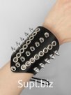 Браслет кожа «Манжета» с шипами, цвет чёрно-серебряный