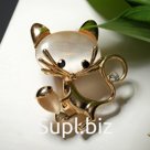 Брошь «Кошка» с рыбкой, цвет белый в золоте