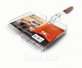 1-2.SALE Решетка-гриль глубокая 35*25*6см /дл.65см (4.5/2.8/1.8мм), хром.сталь/дер.