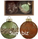2 Christmas tree balls, 8cm in diameter, New Year's wish. Color: emerald/coffee.