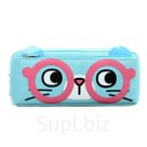 Пенал школьный, на молнии "Очки", голубой