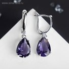 Серьги "Кристалл" капля, цвет фиолетовый в серебре