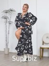 Платье длинное искусственный шелк с запахом "геометрия" черное