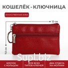 Ключница - кошелёк на молнии, длина 12 см, кольцо, цвет красный