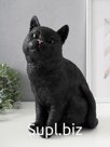 Фигурка (гипс) Кошка Черная окраска. Высота 31,5 см, Ширина 16 см, Длина 24 см.