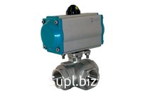 Кран шаровый трёхходовой T-тип, AISI316 DN40 (1_1/2"), с двухсторонним пневмоприводом AT75D