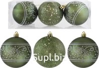 3 Christmas tree balls, 8cm in diameter, festive patterns, green