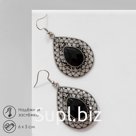 Серьги «Капли» ажурные сердца, цвет чёрный в чернёном серебре