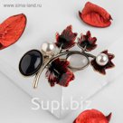 Брошь "Веточка" осени, цвет красно-чёрный в чернёном золоте