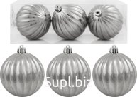 Meridian Christmas tree balls, 3 pcs., 8 cm. Color: silver.