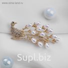 Брошь "Птица", цвет бело-золотой в золоте