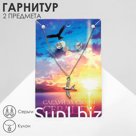 Гарнитур 2 предмета: кулон, серьги «Птица» чайка, цвет чернёное серебро, 40 см