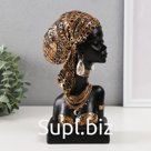 Сувенир полистоун бюст "Африканка в косынке с узорами" золото 12х9х22 см