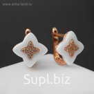 Серьги керамика "Цветок", цвет белый в золоте
