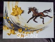Панно для дома и интерьера «Лошадь бронзового цвета Осенний галоп» - изготовление на заказ