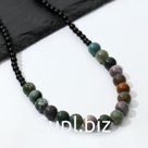 Колье шар №8 "Яшма зелёная" с агатом чёрным, 44см