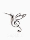 Брошь «Колибри. Скрипичный ключ», цвет серебро