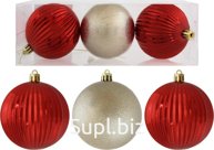 3 Christmas tree balls, 8 cm in diameter. Color: red + light champagne.