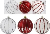 3 Christmas tree balls, 8cm diameter, Youth Color: red + white