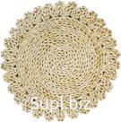 Woven straw napkin with a wavy edge. Size: 38 cm. Color: white.