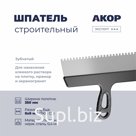 Шпатель зубчатый, нержавеющая сталь, ширина полотна 350 мм, зубец 6х6 мм, АКОР Эксперт