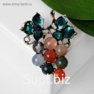 Брошь "Виноград" лоза самоцвета, цветной в чернёном золоте