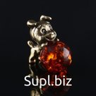 Сувенир "Собака", латунь, янтарная смола, 2,9х1,5х2,0 см