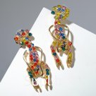 Серьги со стразами "Омар", цветные в золоте