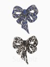 Брошь «Бант» узорчатый, цвет бело-синий в чернёном серебре