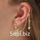 Серьга "Каффа" бабочка с цепями, цвет белый в золоте