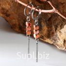 Серьги "Гематит" трио, кубики, цвет розовое золото в серебре, 5,5см