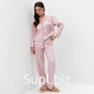 Пижама женская (рубашка, брюки) KAFTAN «Полоска», пудровая, размер 44-46