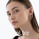 Серьга «Кафф» висячие нити, белая в золоте