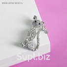 Брошь "Кошка" с бантиком, цвет белый в серебре