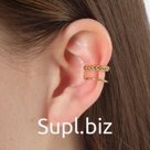 Серьга "Кафф" две линии с бусиками, цвет золото