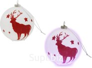 NataM LED pendant light Christmas tree ball with deer, 75mm diameter, battery operated