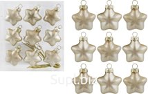 Christmas tree decoration: Stars, 9 pcs., 4x2x4 cm. Color: champagne (glass).