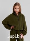 Толстовка флисовая для девочки MINAKU: Fleece Soft, хаки, рост 146 см