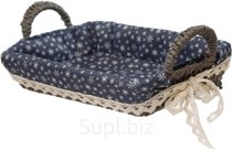 Rectangular basket 25x18x6 cm with two handles and a fabric cover, wicker