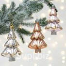 Набор новогодних игрушек "Елочка", светло-розовый/серебро/коричневый 3 шт., 10 см, пластик.