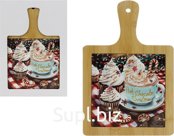 Bamboo serving board, ceramic insert with 3D pattern, view 1. Size: 18.5 x 28 cm.
